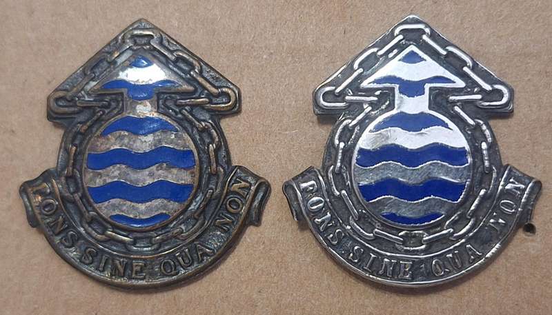SADF - ORDNANCE SERVICES COLLAR BADGE PAIR - PINS INTACT.