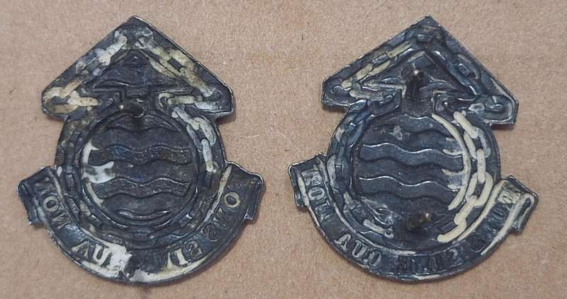 SADF - ORDNANCE SERVICES COLLAR BADGE PAIR - PINS INTACT.