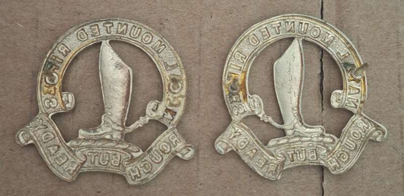 SADF NATAL MOUNTED RIFLES COLLAR BADGE PAIR - PINS INTACT