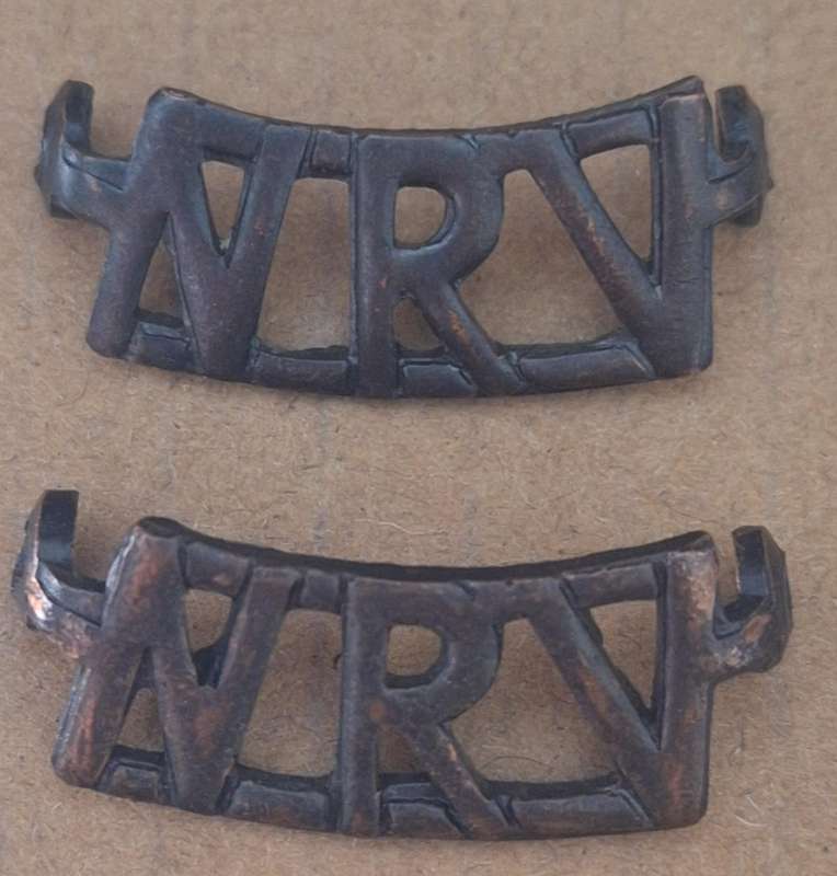 WW2 NATIONAL RESERVE VOLUNTEER SHOULDER TITLE PAIR - LUGS INTACT