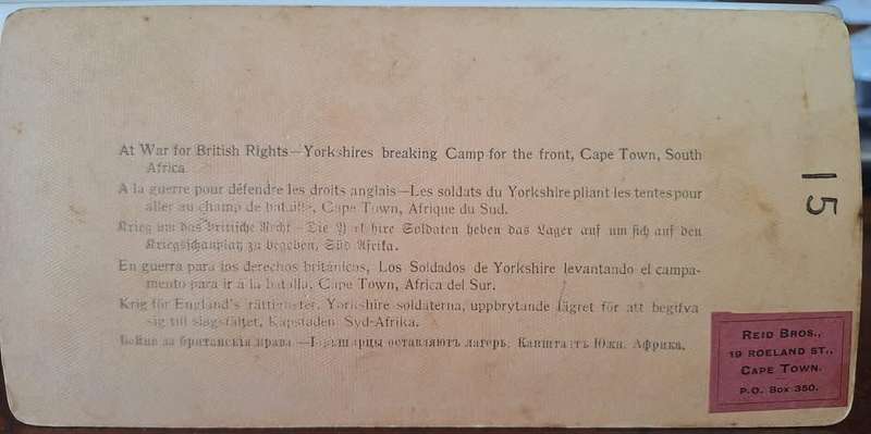 BOER WAR ERA - UNDERWOOD & UNDERWOOD STEREOSCOPE CARD (YORKSHIRES BREAKING CAMP)