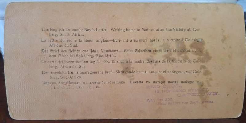 BOER WAR ERA - UNDERWOOD & UNDERWOOD STEREOSCOPE CARD (DRUMMER BOY'S LETTER)