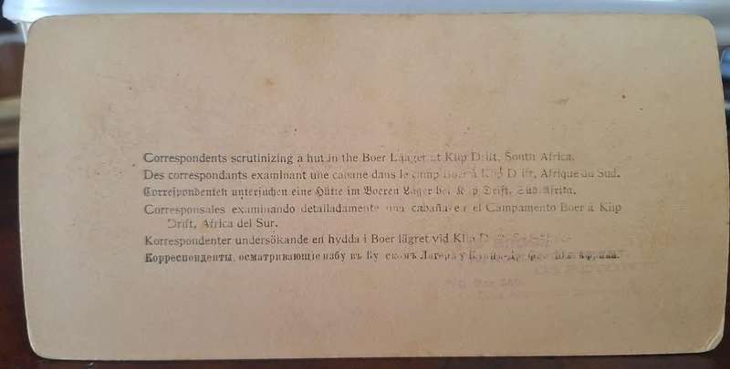 BOER WAR ERA - UNDERWOOD & UNDERWOOD STEREOSCOPE CARD (CORRESPONDENTS SCRUTINIZING)