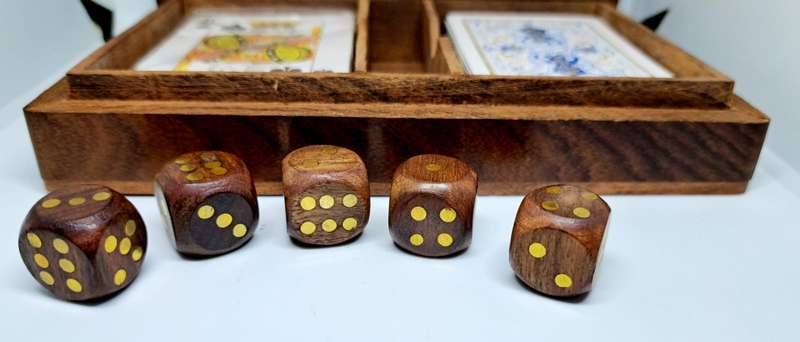 One of a kind Vintage Wooden Card Game Box with Gorgeous Brass Inserts!