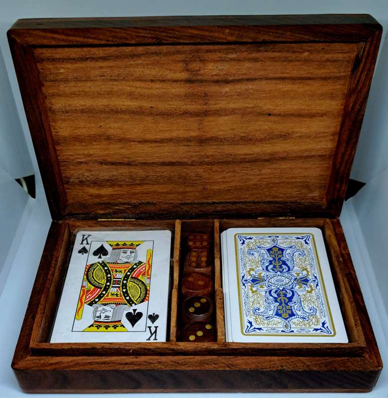 One of a kind Vintage Wooden Card Game Box with Gorgeous Brass Inserts!