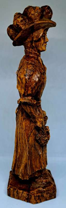 Exquisite Vintage Solid Wood Carving of Victorian Lady with Flowers and Fruit Basket - 18cm
