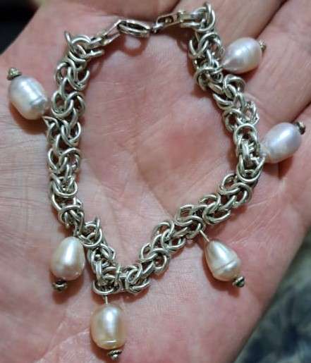 925 Sterling - Italian Silver Bracelet with Fresh Water Pearls 20cm (26.8g)