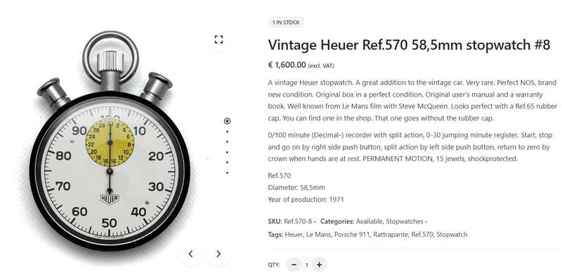 1971 Vintage Heuer Ref.570 58,5mm Leonidas Rattrapante Stopwatch Steve McQueen's "Le Mans" Movie