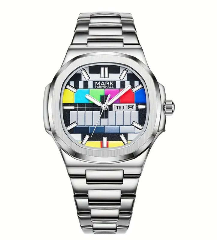 Brand New Mark FairWhale FW-5210 - Retro 80s TV No Signal Test Pattern - Analog Watch!