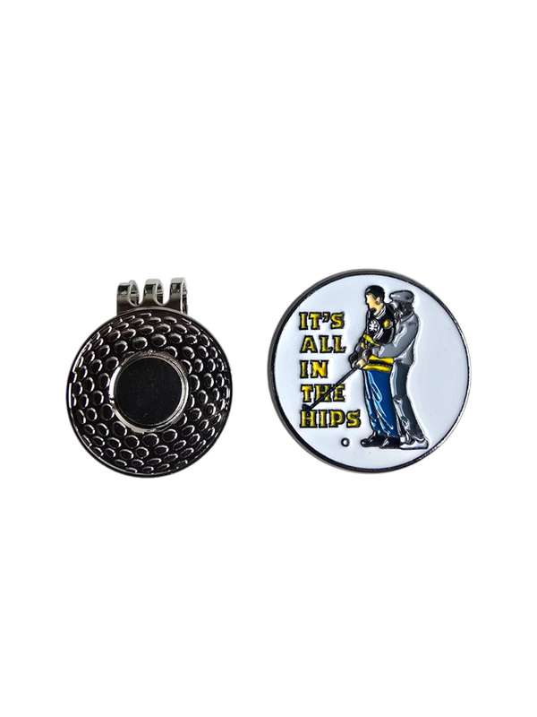 Golf Ball Marker with Magnetic Hat Clip - Happy Gilmore Themed - It's All In The Hips - Great Gift
