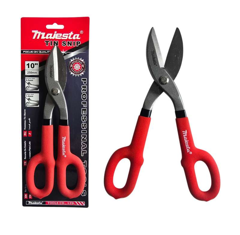 Quality Tools - Tin Snips 250mm Dipped Rubber Grip - Drop Forged Carbon Steel - Majesta