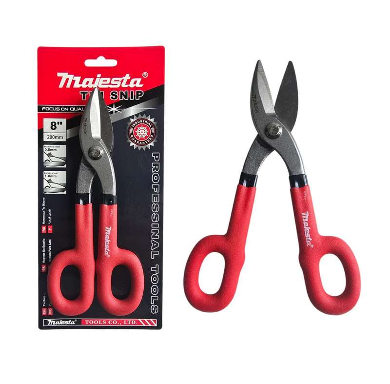 Quality Tools - Tin Snips 200mm Dipped Rubber Grip - Drop Forged Carbon Steel - Majesta