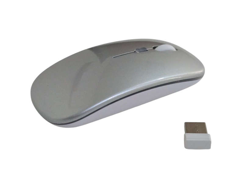 Gloss Silver Wireless 2.4Ghz Mouse - Rechargable - Soft Touch LED Illuminated with USB Receiver