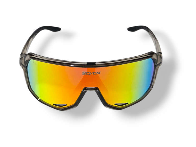 SCVCN Cycling Sunglasses - Clear Grey Frame - Multi Orange Single Lens