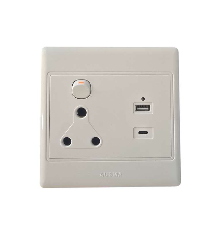 Ausma Single Wall Plug with USB 2.0 and USB C Ports 4x4