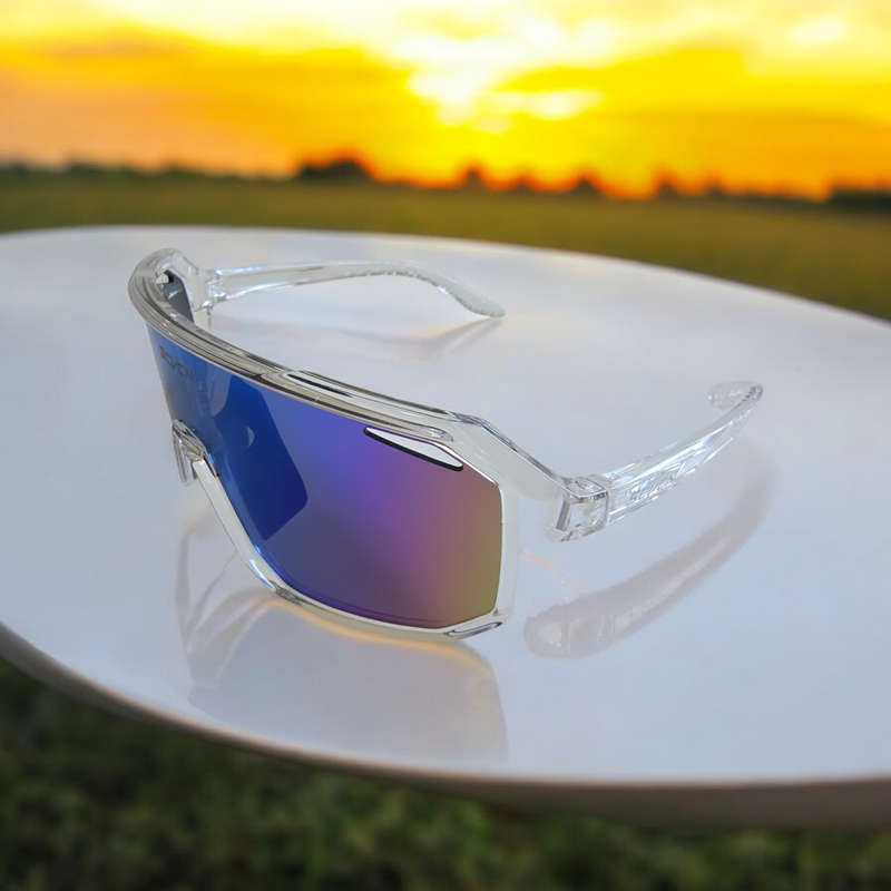 SCVCN Cycling / Cricket Sport Sunglasses Clear Frame "Blue/Green" Lens