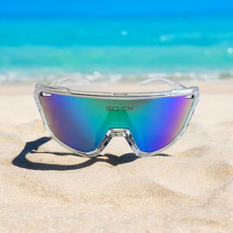 SCVCN Cycling / Cricket Sport Sunglasses Clear Frame "Blue/Green" Lens