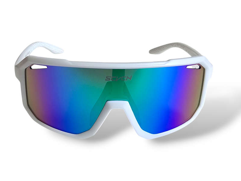 SCVCN Cycling / Cricket Sport Sunglasses White Frame "Blue/Green" Lens