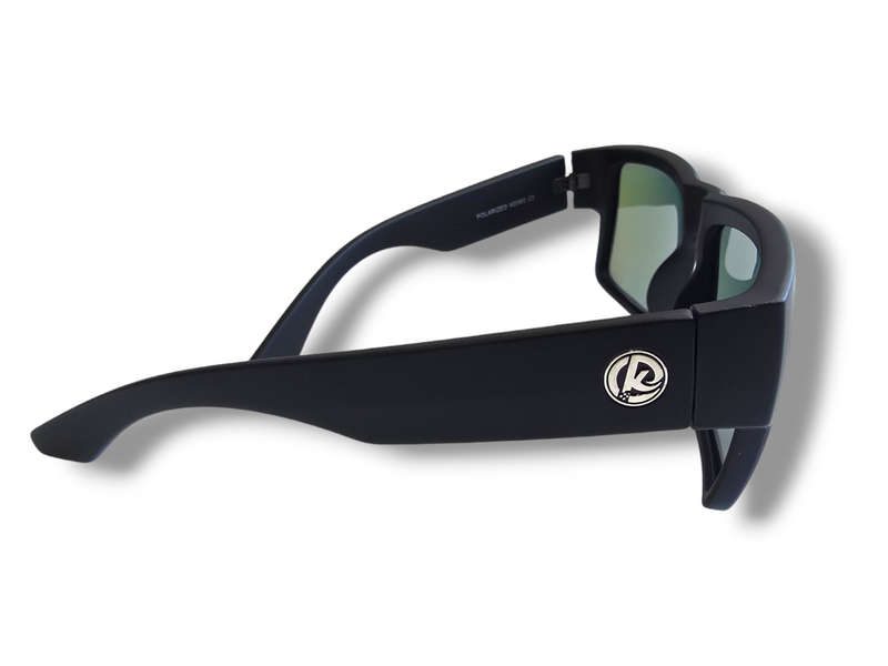 KDEAM High Quality Polarized Men's Classic Square Sunglasses - Matte Black - Green Multi Colour Lens