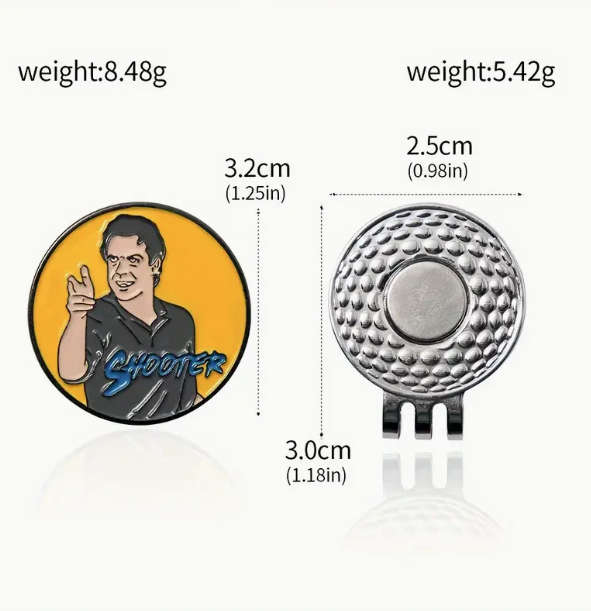 Golf Ball Marker with Magnetic Hat Clip - Happy Gilmore Themed - Shooter McGavin - Great Gift