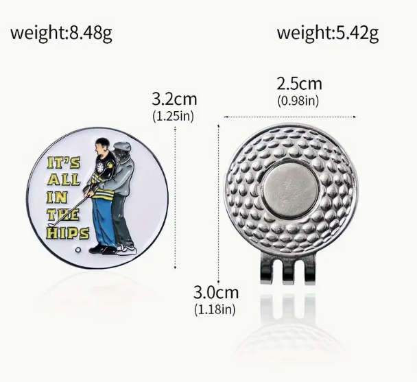 Golf Ball Marker with Magnetic Hat Clip - Happy Gilmore Themed - It's All In The Hips - Great Gift