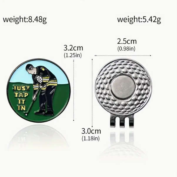 Golf Ball Marker with Magnetic Hat Clip - Happy Gilmore Themed - Tap It In - Great Gift