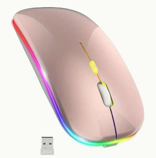 Rose Gold - Wireless 2.4Ghz Mouse - Rechargable - Gloss Finish LED Illuminated with USB Receiver