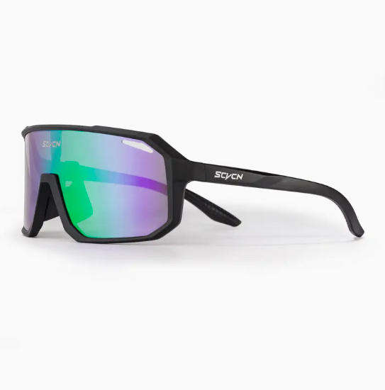 SCVCN Sport Sunglasses - Black Frame with Blue/Green Single Lens (Last Pair)