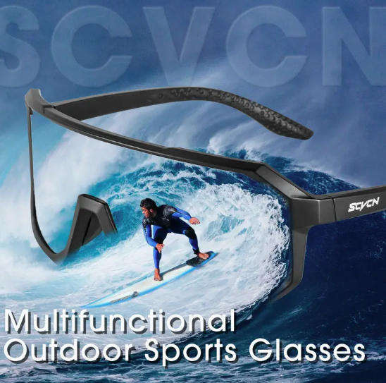 SCVCN Sport Sunglasses - Black Frame with Blue/Green Single Lens (Last Pair)