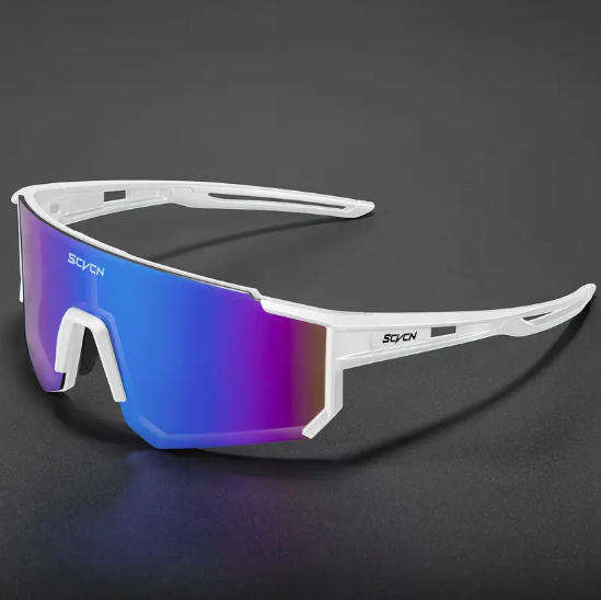 SCVCN Sport Sunglasses - White Frame - Multi Colour Single Lens