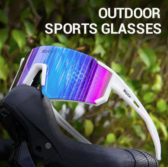 SCVCN Sport Sunglasses - White Frame - Multi Colour Single Lens