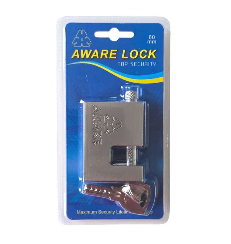 AWARE - Insurance Padlock - Brass Mechanism Hardend Steel Body - 60mm