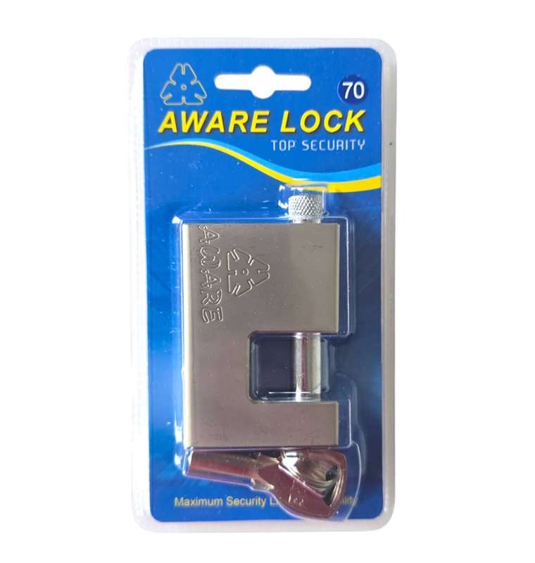 AWARE - Insurance Padlock - Brass Mechanism Hardend Steel Body - 70mm