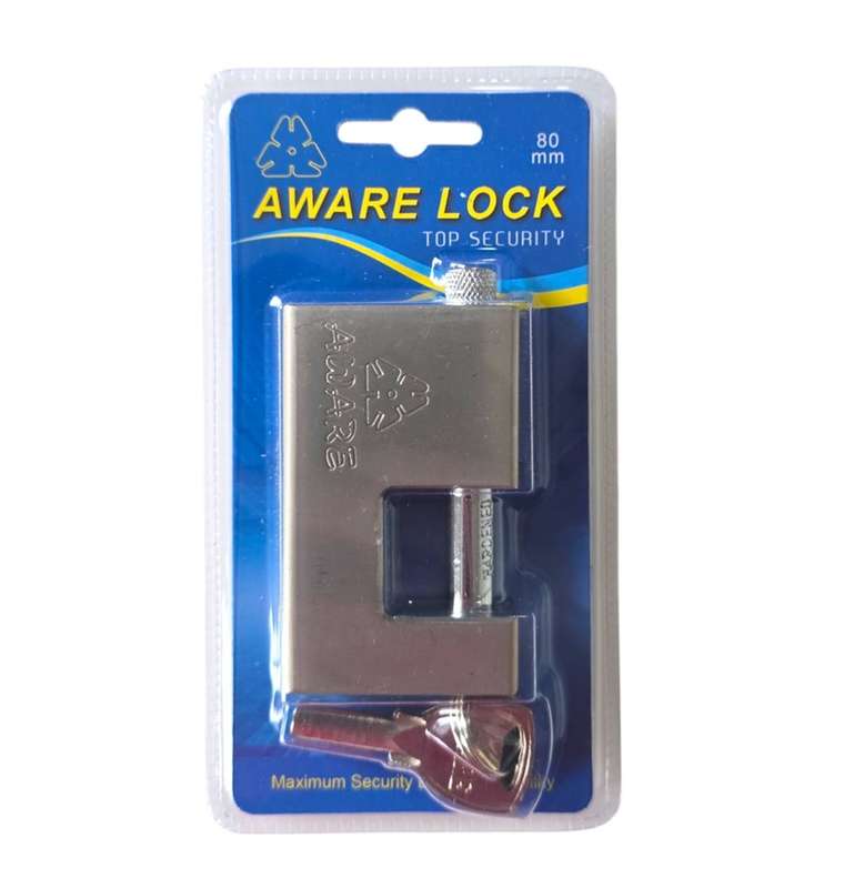AWARE - Insurance Padlock - Brass Mechanism Hardend Steel Body - 80mm