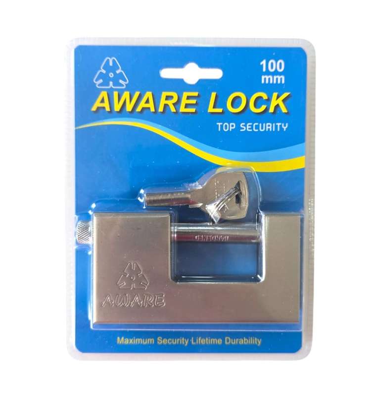 AWARE - Insurance Padlock - Brass Mechanism Hardend Steel Body - 100mm