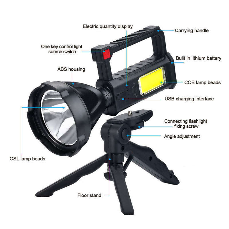 Multi-Functional 4 MODE Glare Pistol light With tripod - USB & Solar Charged