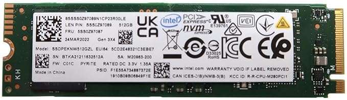 Intel 512GB M.2 2280 PCIe Gen 3 SSD