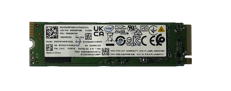 Intel 512GB m.2 2280 PCIe Gen 3 NVMe SSD