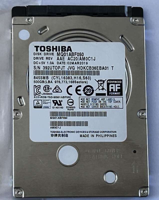 Toshiba 500GB Laptop HDD
