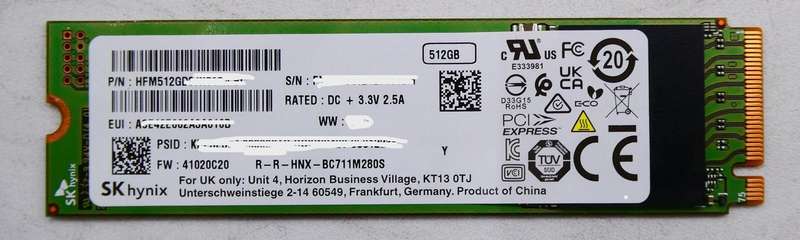 SK Hynix 512GB m.2 2280 PCIe SSD
