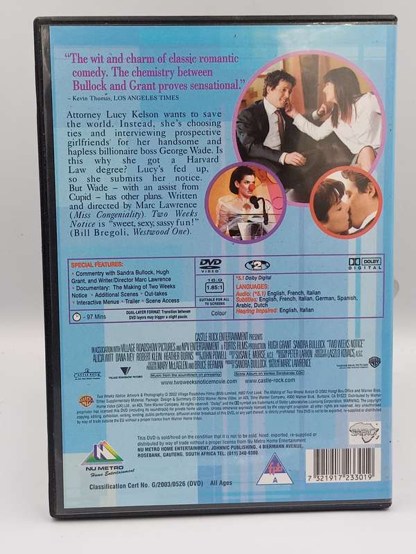 Two Weeks Notice DVD - Hugh Grant & Sandra Bullock