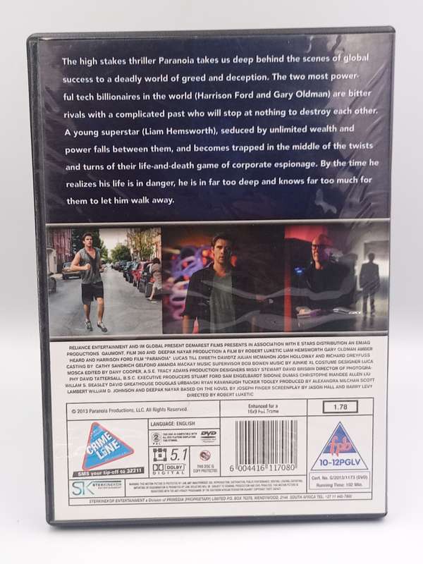 Paranoia DVD - Lam Hemsworth, Gary Oldman, Amber Heard & Harrison Ford