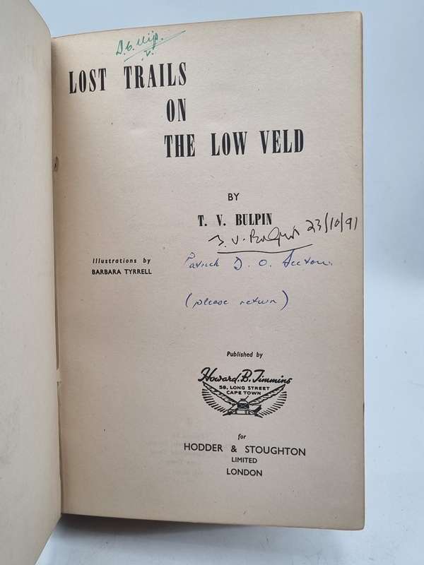 Lost Trails on the Low Veld - T V Bulpin | Illustrated by Barbara Tyrrell | Signed by Author