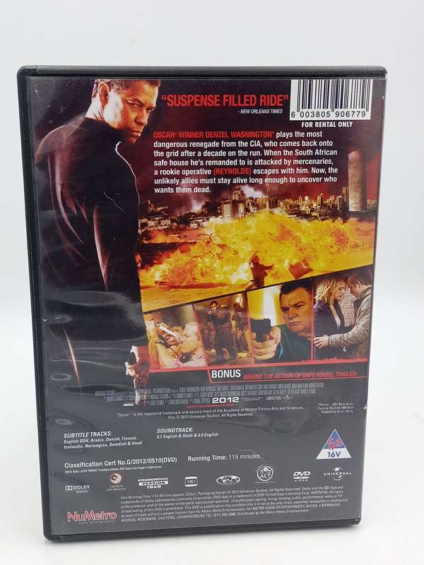 Safe House DVD - Denzel Washington & Ryan Reynolds