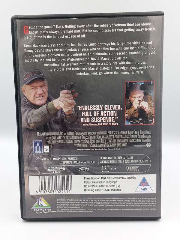Heist DVD - Gene Hackman, Danny De Vito & Delroy Lindo