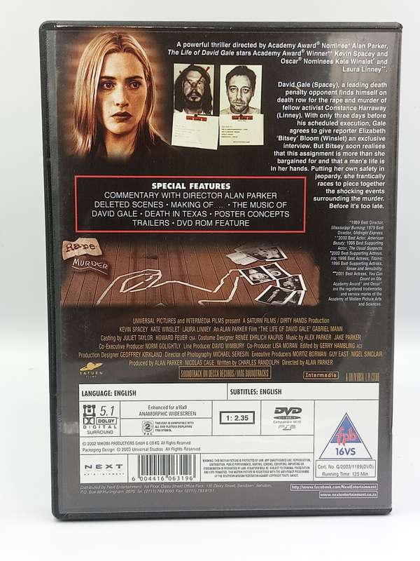 The Life of David Gale DVD - Kevin Spacey, Kate Winslet