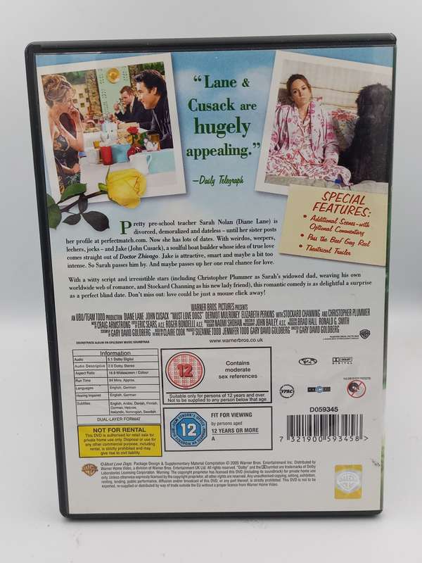 Must Love Dogs DVD - Diane Lane & John Cusack