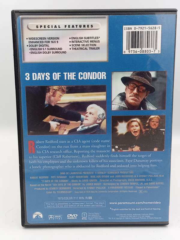 3 Days of the Condor Region 1 DVD - Robert Redford, Faye Dunaway