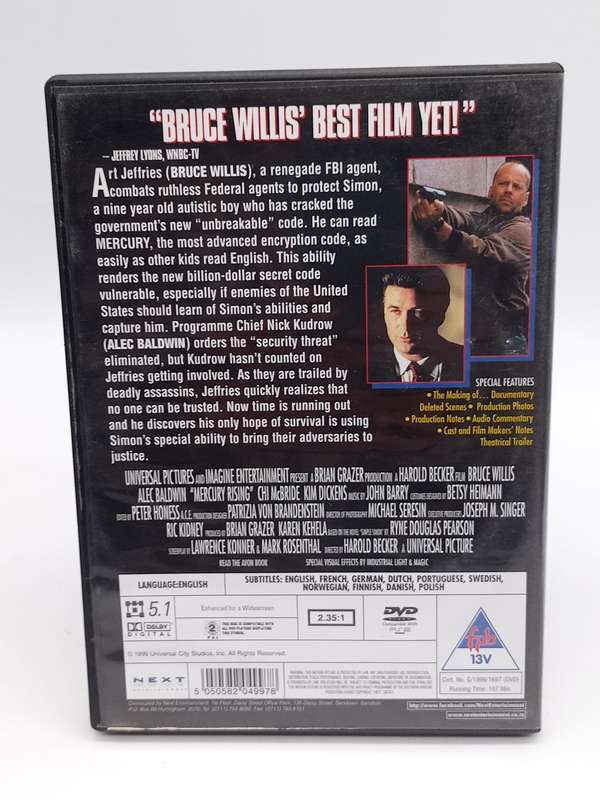 Mercury Rising DVD - Bruce Willis & Alec Baldwin