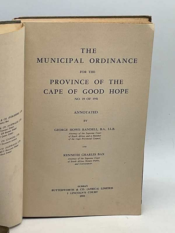 The Municipal Ordinance for the Province of the Cape of Good Hope No 19 of 1951 |George Howe Randell